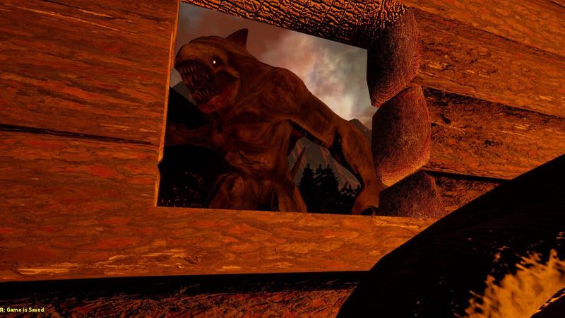 A creature breaking in through the cabin window in GONE Fishing